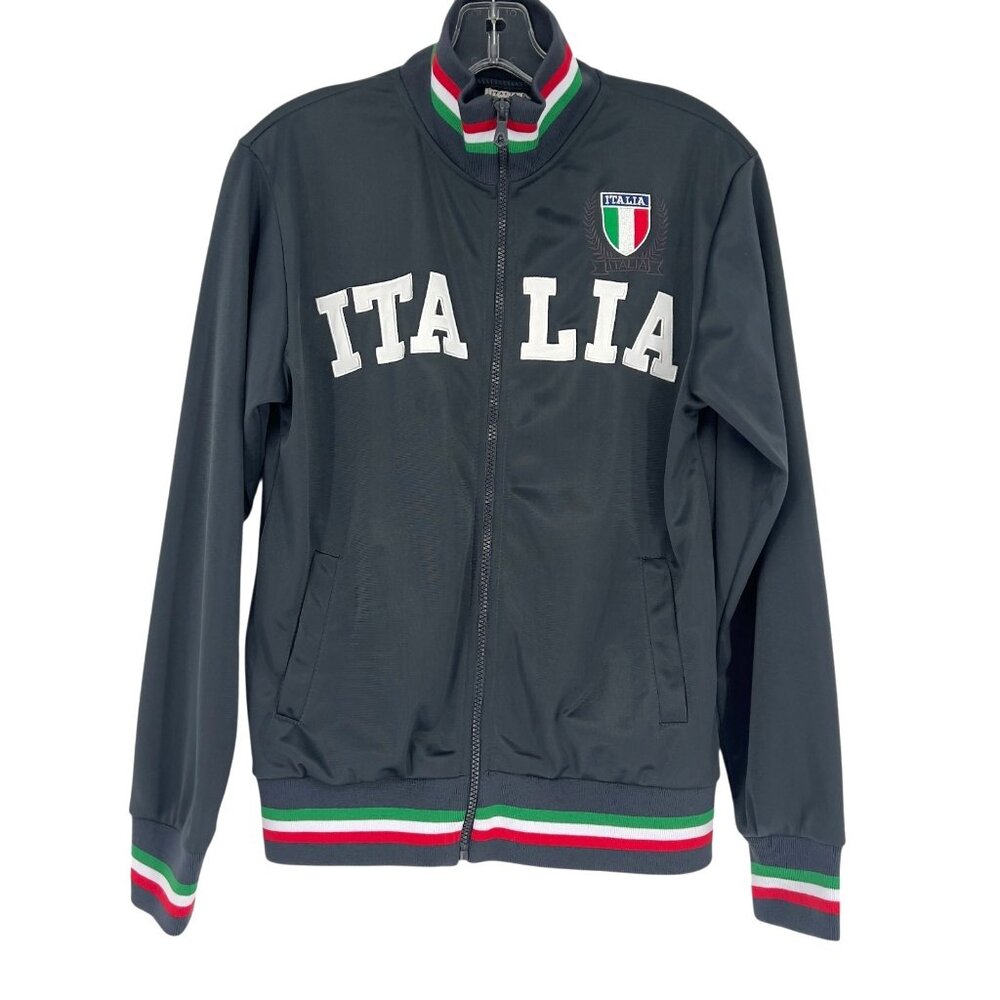 Italia Soccer Italy Embroidered Soccer Jacket-  Gray Zip Down- Size Small